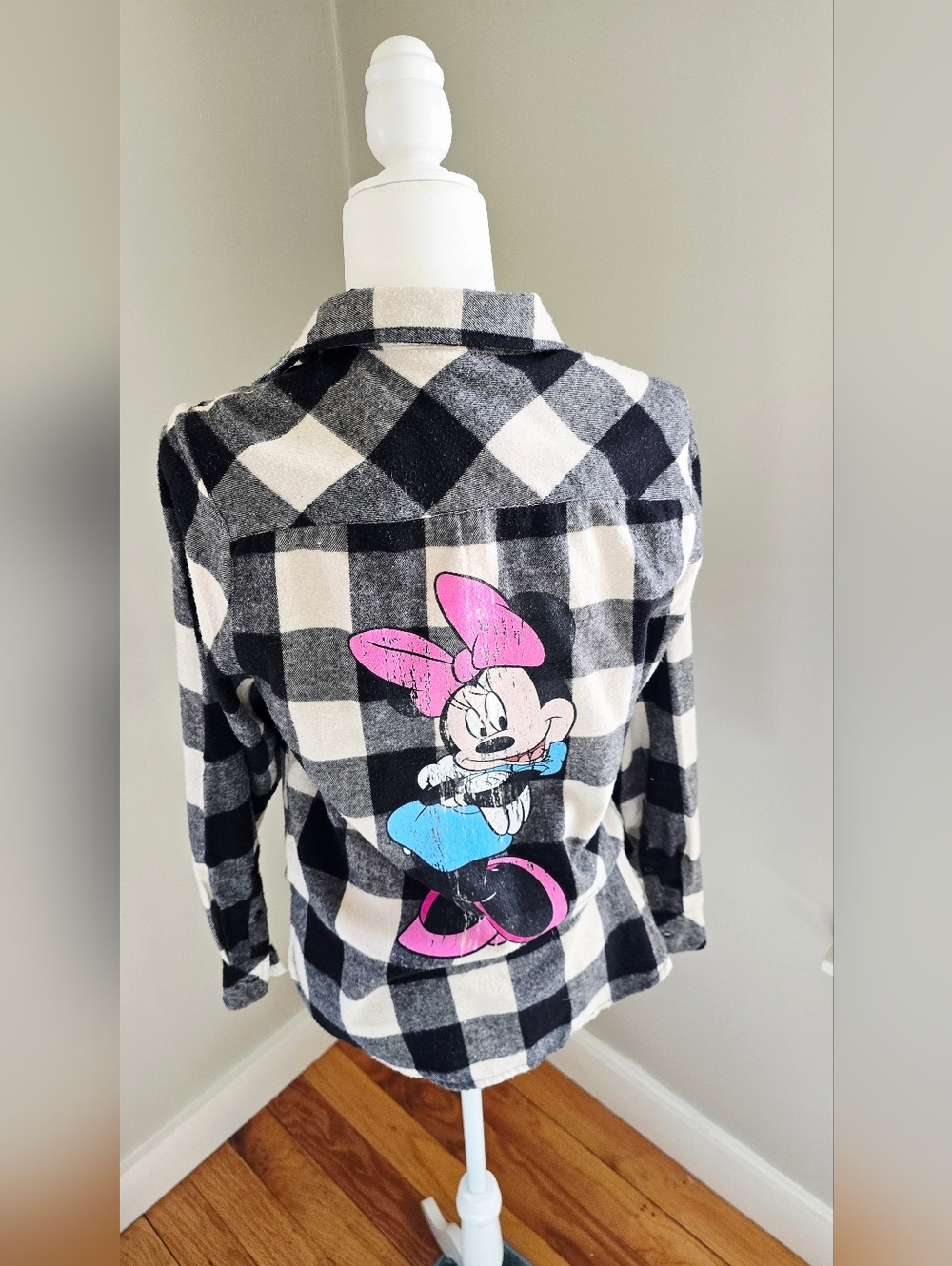 Black & White Buffalo Plaid Minnie Mouse Flannel Shirt